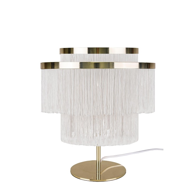 Elegancka lampa stołowa Frans frędzle biała